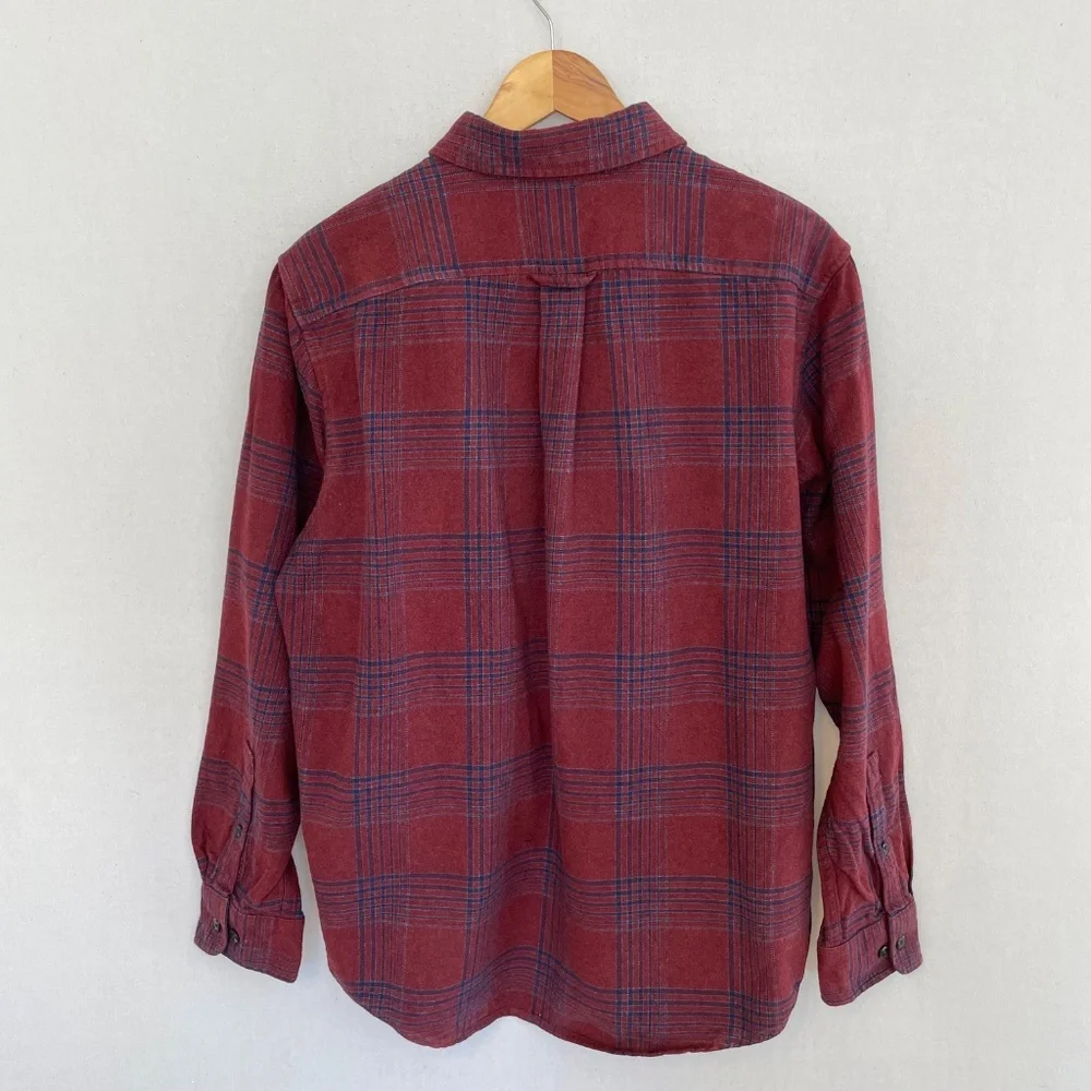 BLAKE SHELTON FOR LANDS’ END Men’s Size Large Maroon & Blue Plaid Flannel Shirt - Picture 2 of 5